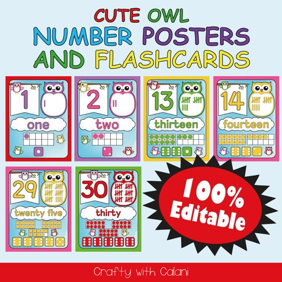 Number Classroom Poster Cute Owl Theme Classroom Math Etsy