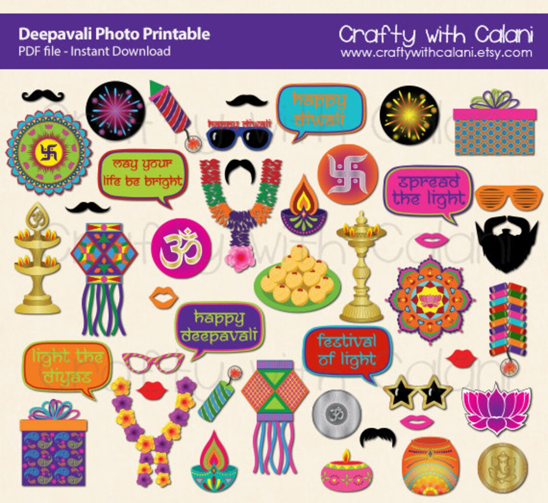 Diwali Photo Booth Prop Printable Deepavali Photo Booth Prop Etsy