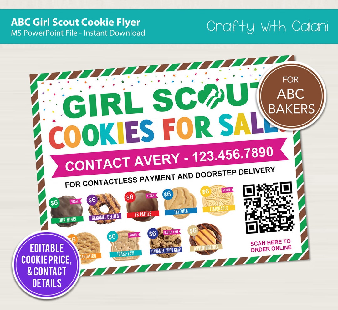 Girl Scout Cookie 2024 Flyer, ABC Cookie Printable Flyer, Cookie Flyer ...