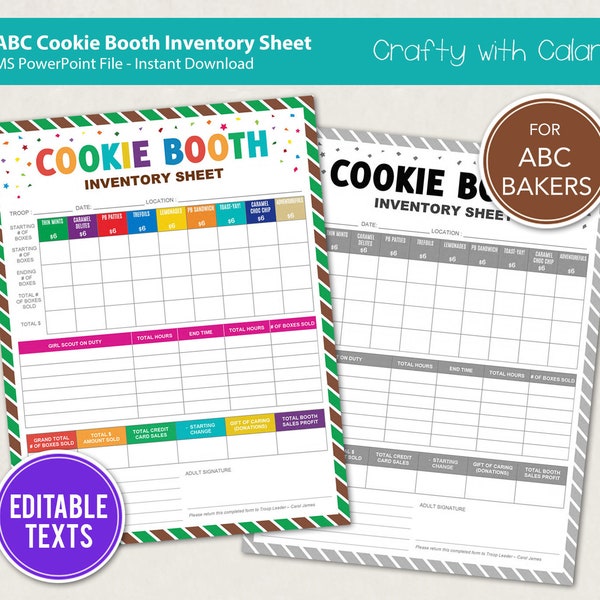 Girl Scout Cookie Booth Printable, 2024 ABC Cookie Booth Inventory List, Cookie Booth Template, Cookie Tally Sheet, Troop Leader Cookie Form