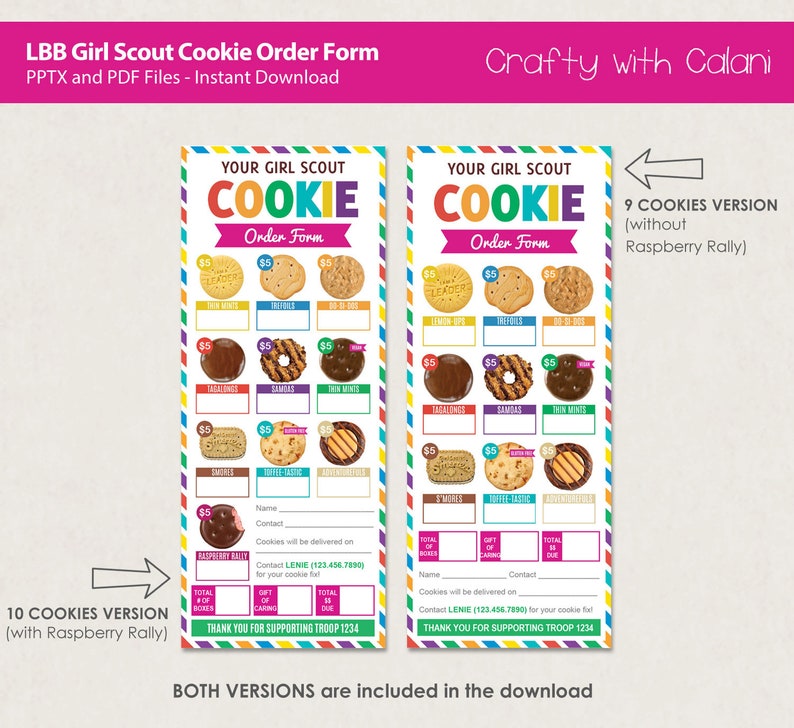 Girl Scout Cookie 2023 Order Form LBB Cookie Order Form - Etsy