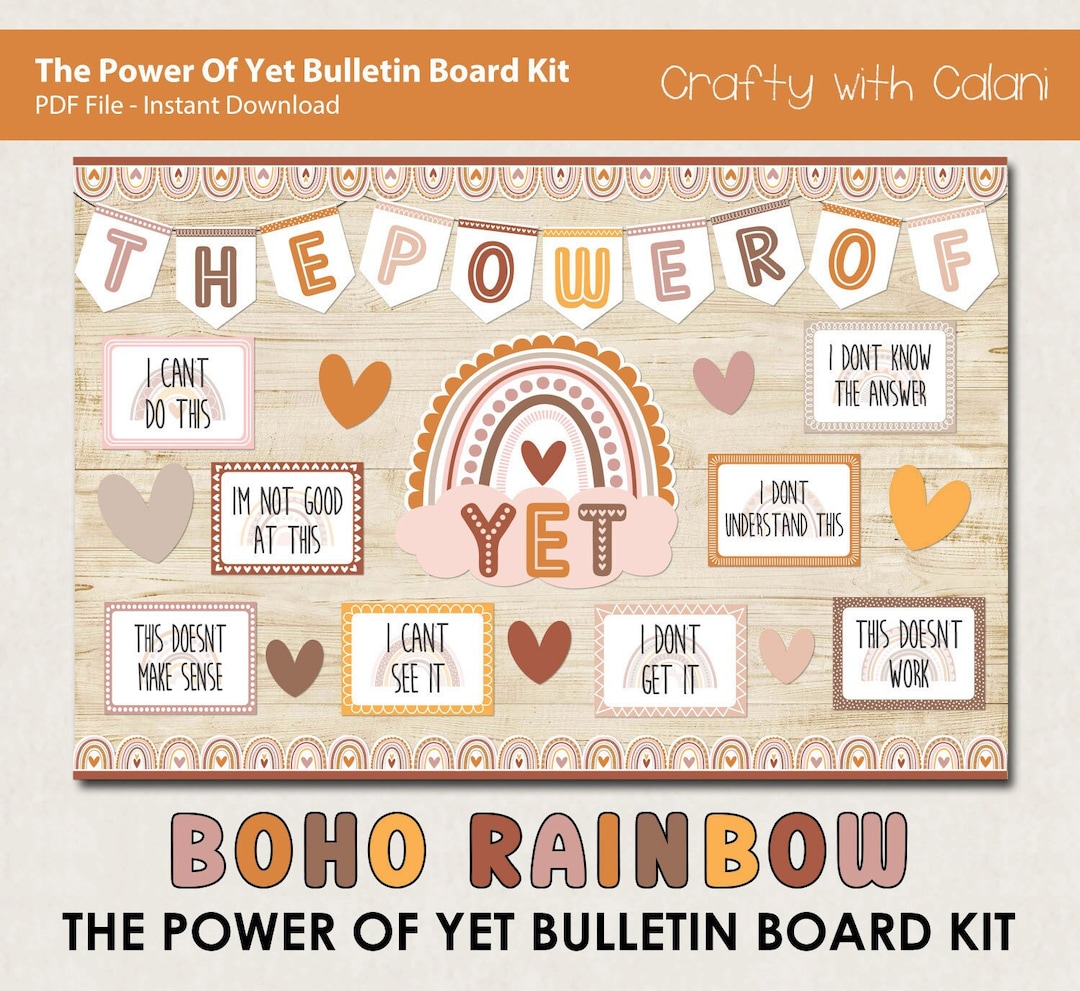 The Power of yet Bulletin Board Kit, Boho Rainbow Classroom Display ...