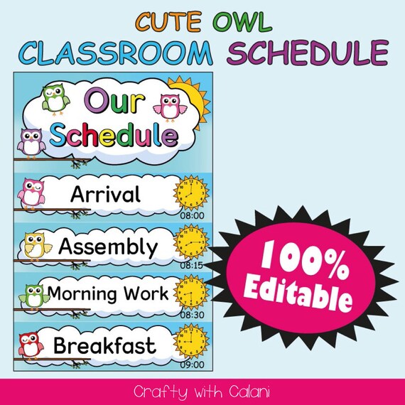 Classroom Schedule Cards With Clocks Owl Theme Classroom Etsy