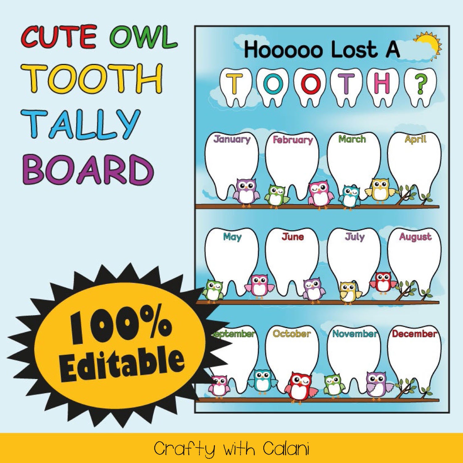 Tooth Tally Board Classroom Decoration Cute Owl Theme Etsy