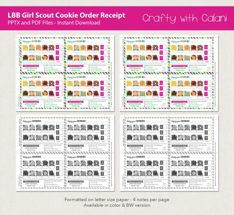 Girl Scout Cookie Receipt Template LBB 2023 Cookie Order - Etsy