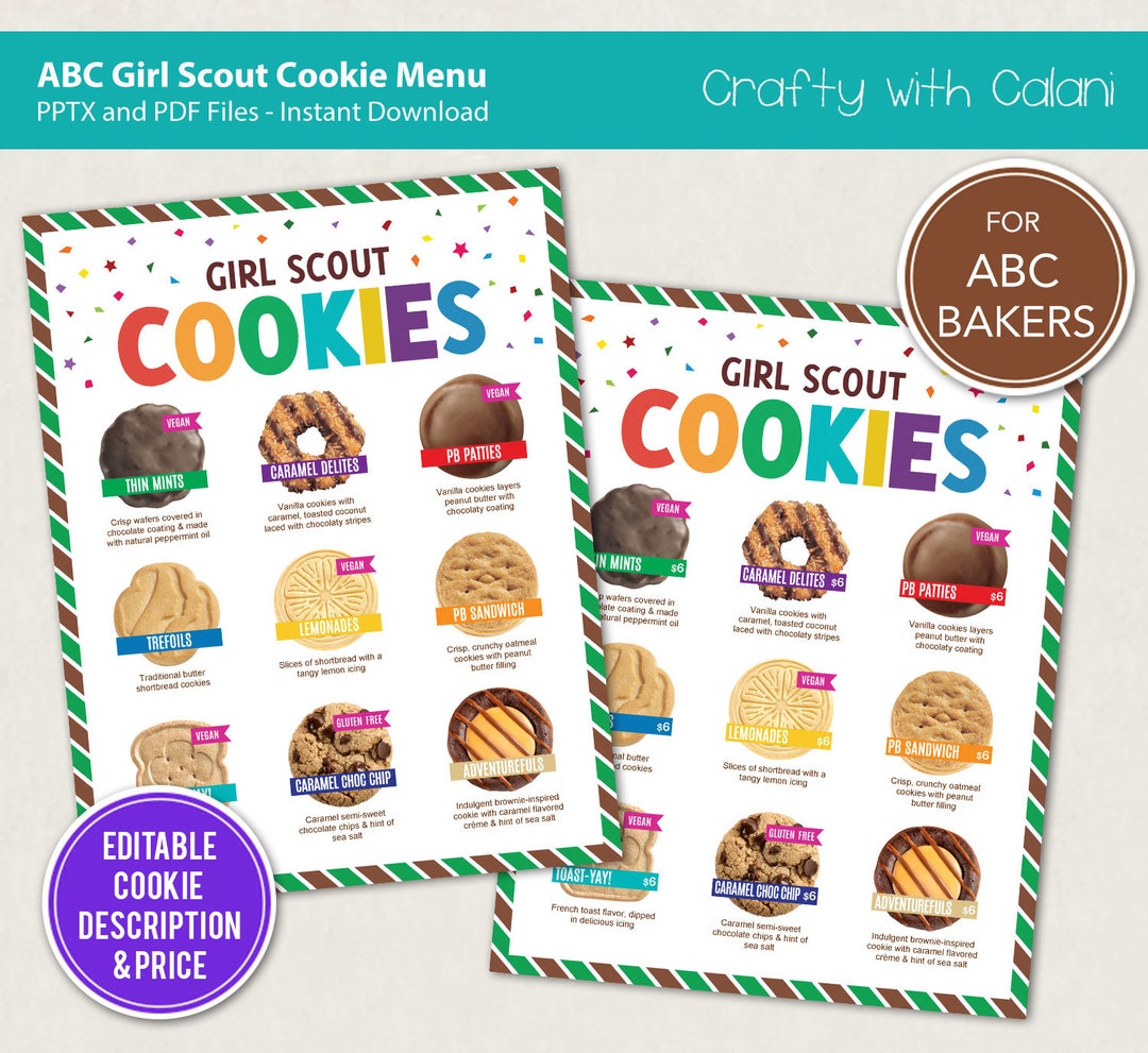 Girl Scout Cookie 2024 Menu, ABC Scout Cookie Flyer, Girl Scout Cookie ...