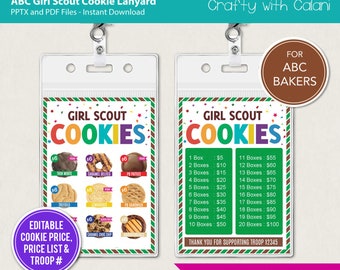 Girl Scout Cookie 2024 Lanyard, ABC Cookie Lanyard, ABC Cookie Price List, Cookie Menu Template, Cookie Lanyard Template, Girl Scout Lanyard