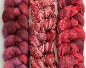 Pre-order Garnet spinning fiber . Hand dyed top . roving for spinning or felting . Weaving supply