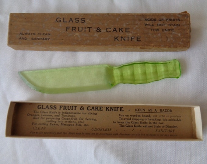 Uranium/Vaseline Glass Fruit and Cake Knife in Original Box Etsy