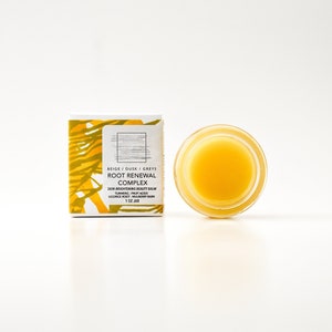Complejo renovador de raíces / Bálsamo de belleza iluminador de la piel con cúrcuma, raíz de regaliz, aceite de semilla de chía, corteza de morera y extracto de raíz de daikon