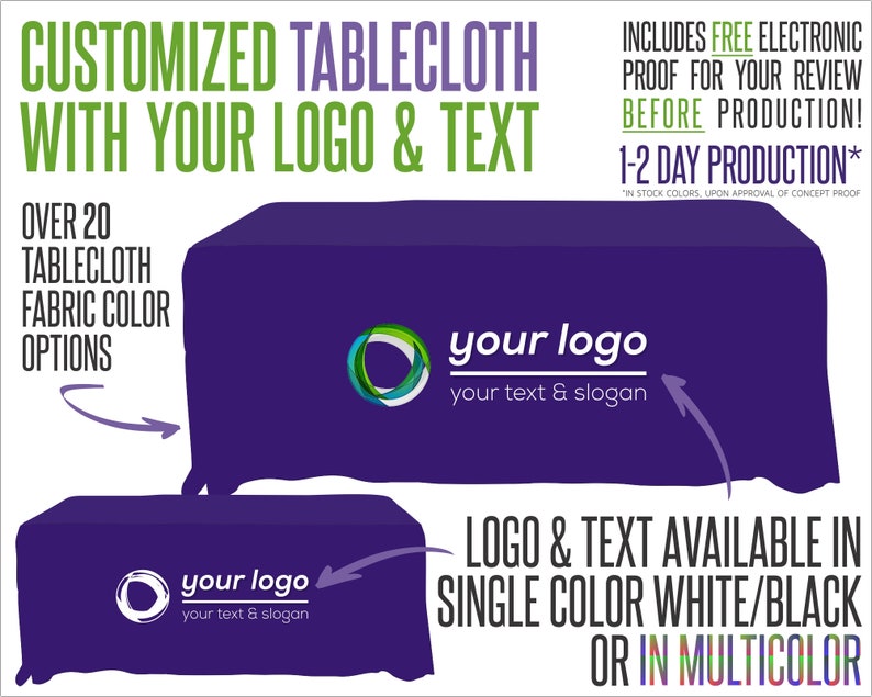 Your Logo Tablecloth With Logo and Fabric Color Options