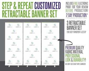 Full Color Custom Step & Repeat Retractable Banner Set - Premium fabric, not cheap vinyl!!