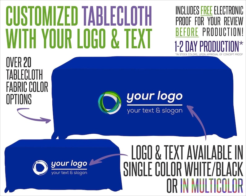 Custom Logo Tablecloth for Trade Shows & Vendor Booths | Business Table Cover | Branded Event Display | 4ft 6ft 8ft Tables | Free Proof image 8
