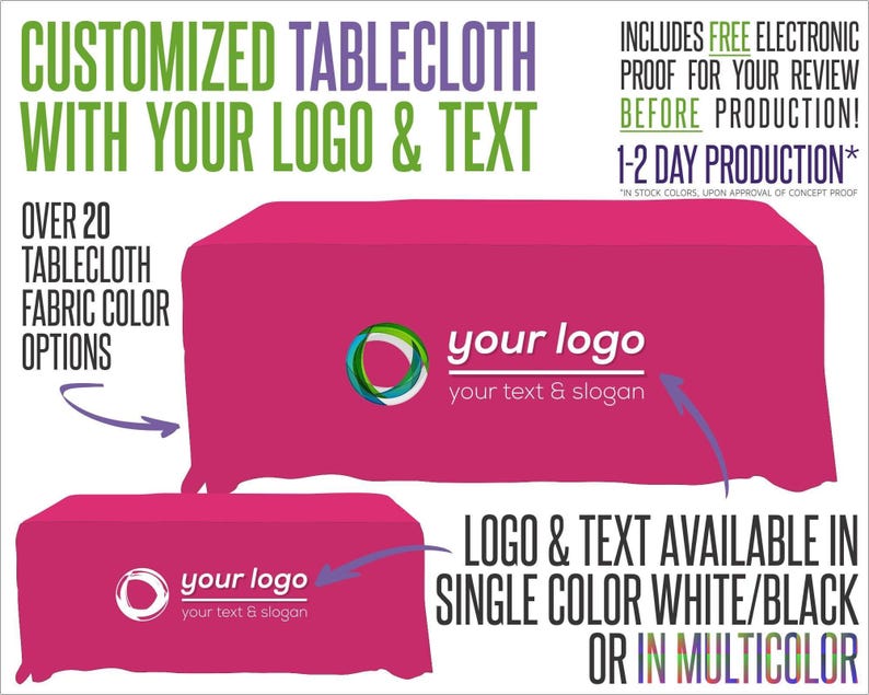 Custom Logo Tablecloth for Trade Shows & Vendor Booths | Business Table Cover | Branded Event Display | 4ft 6ft 8ft Tables | Free Proof image 10