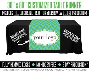 30" x 80" Full Color Table Runner with Your Logo in a Custom Chevron Style Background - 30" x 80" - S&D Style