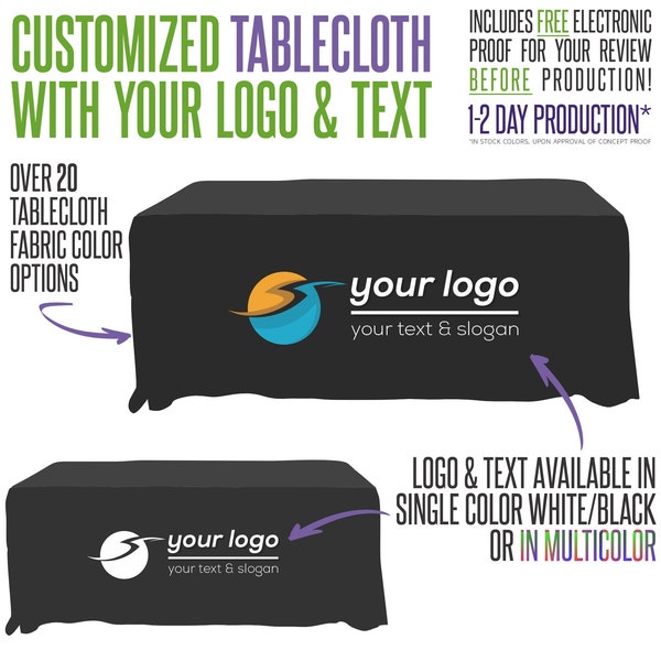 Your Logo Custom Tablecloth  With Logo and Fabric Color Options