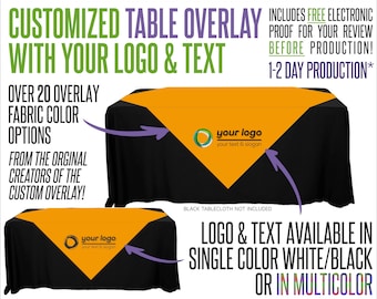 Superposition de votre table avec logo avec options de couleur de logo et de tissu