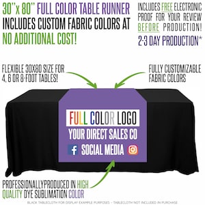 30" x 80" Full Color Table Runner with Your Direct Sales Company Logo