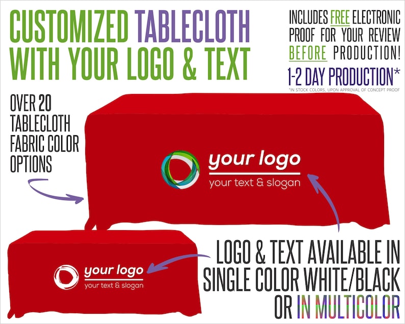 Your Logo Tablecloth With Logo and Fabric Color Options