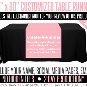 30" x 80" Custom Full Color Table Runner - Pressed Rose