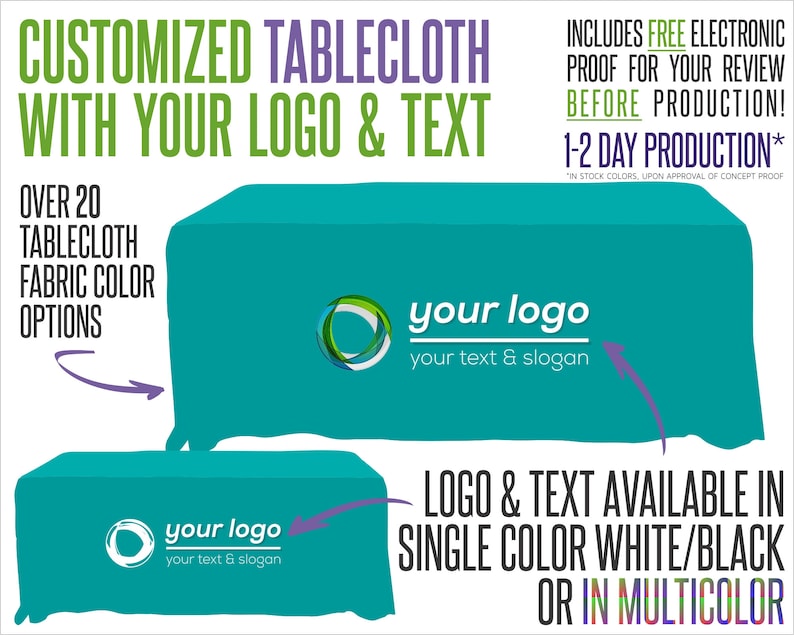 Your Logo Tablecloth With Logo and Fabric Color Options