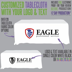 Your Logo Tablecloth  With Logo and Fabric Color Options - Includes Free Proof for Review!