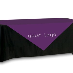 May include: A black tablecloth with a purple overlay. The overlay has a white "your logo" text in the center.