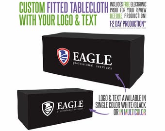 Your Logo Fitted Style Tablecloth With Logo and Fabric Color Options