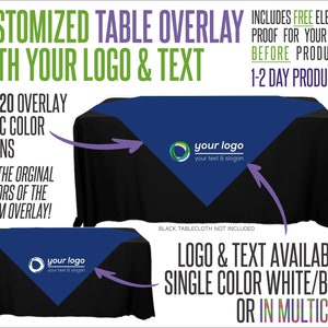 Your Logo Table Overlay With Logo and Fabric Color Options