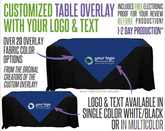 Superposición de mesa con logotipo y opciones de color de tela