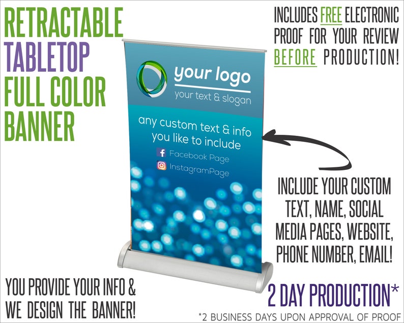 Full Color Custom Retractable Tabletop Size Banner System Etsy