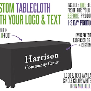 Your Logo Custom Tablecloth  With Logo and Fabric Color Options - Includes Free Proof for Review!