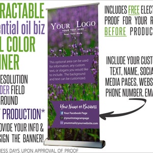Full Color Custom Retractable Banner System  - Lavender Background - Essential Oil Biz