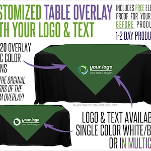 Your Logo Table Overlay With Logo and Fabric Color Options