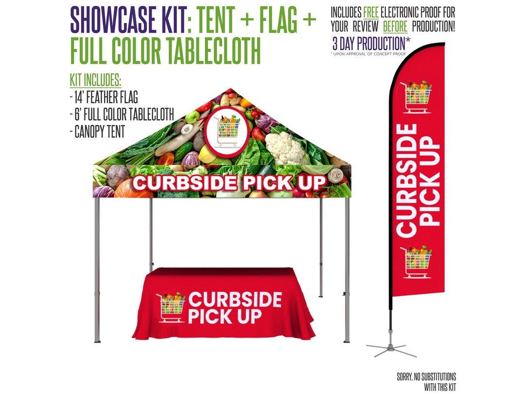 Showcase Kit Package - 10ft Event Tent + 6ft Tablecloth + 14ft Feather ...