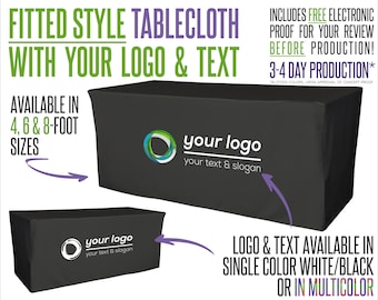 Your Logo Fitted Style Tablecloth With Logo and Fabric Color Options