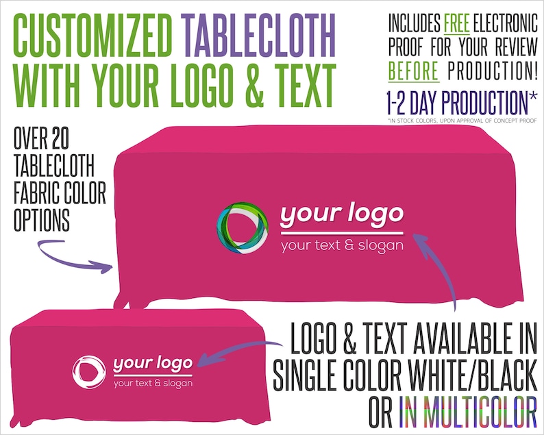 Your Logo Tablecloth With Logo and Fabric Color Options