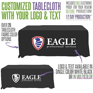 Custom Logo Tablecloth for Trade Shows & Vendor Booths | Business Table Cover | Branded Event Display | 4ft 6ft 8ft Tables | Free Proof