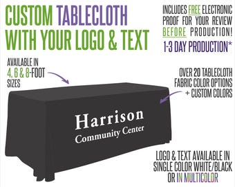 Your Logo Custom Tablecloth  With Logo and Fabric Color Options - Includes Free Proof for Review!