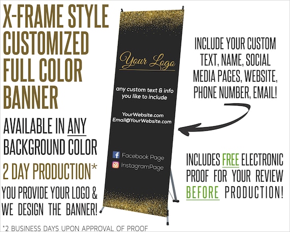 Full Color Custom X Frame Banner System Gold Glitter Etsy