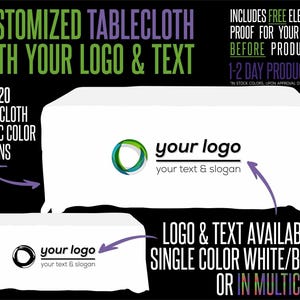 Custom Logo Tablecloth for Trade Shows & Vendor Booths | Business Table Cover | Branded Event Display | 4ft 6ft 8ft Tables | Free Proof image 7