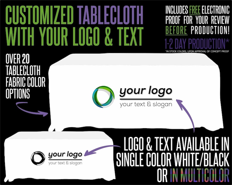 Custom Logo Tablecloth for Trade Shows & Vendor Booths | Business Table Cover | Branded Event Display | 4ft 6ft 8ft Tables | Free Proof image 7
