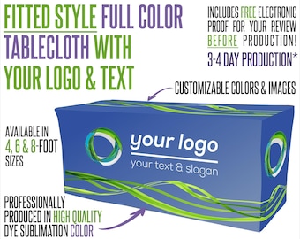 Event Tablecloth, Custom Logo Print, Fitted Style (Full Color Options)