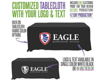 Your Logo Custom Tablecloth  With Logo and Fabric Color Options - Includes Free Proof for Review!