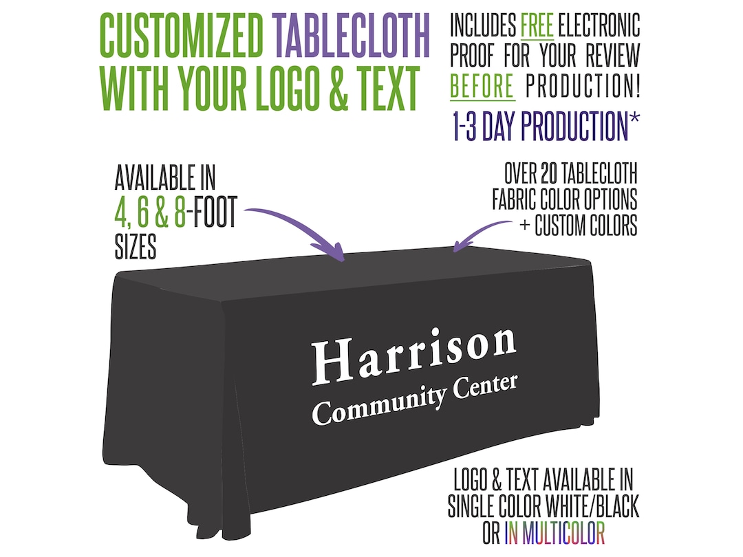 Custom Tablecloth With Logo and Fabric Color Options Includes Free