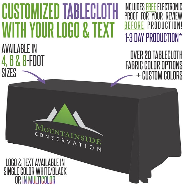 Your Logo Custom Tablecloth With Logo and Fabric Color Options