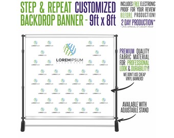 Banner personalizado a todo color con diseño tipo photocall y soporte opcional - 2,74 m x 2,44 m