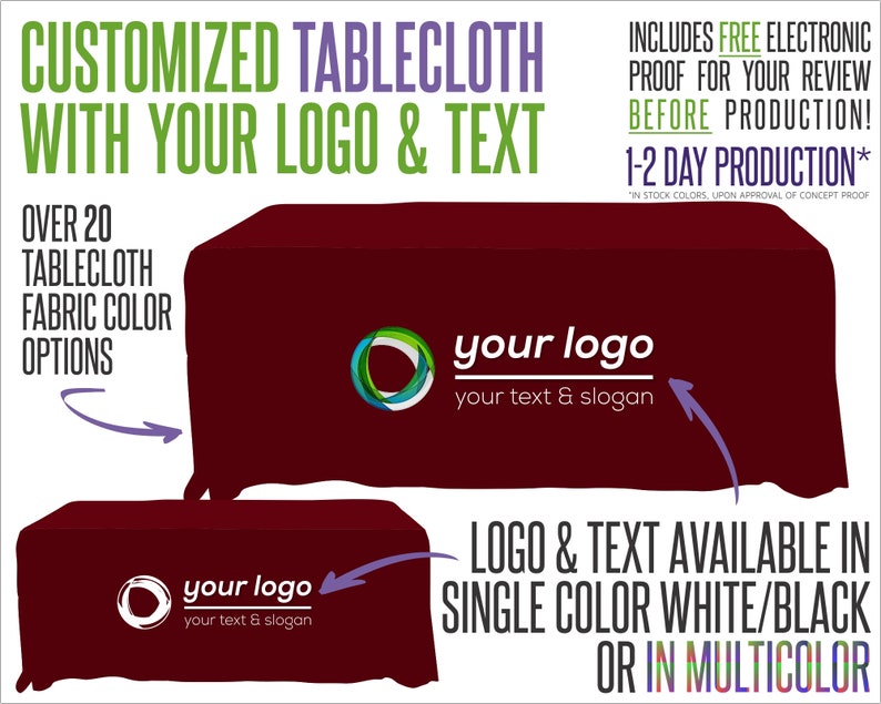 Your Logo Tablecloth With Logo and Fabric Color Options