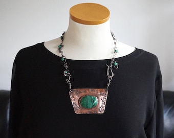 collier malachite avec grand pendentif en cuivre, bijoux fantaisie de style ethnique faits à la main, idée cadeau pour amis, vendeur italien tizianat