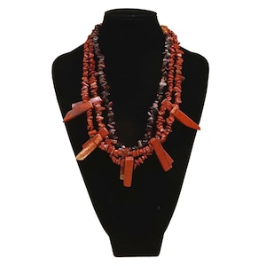 multi-strand necklace brown hard stones jasper and tourmaline, ethnic style, handmade costume jewelry, Italian seller gift friend mother